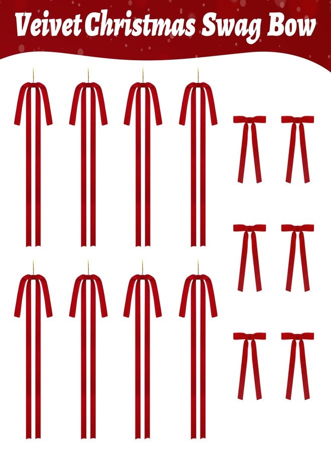 LLWAN 14 Pcs Red Velvet Bows Ornaments for Christmas Tree, Staircase, Fireplace, Wreath, Garland, Swag, Door (15 * 24 inch,8 Pieces and 7 * 5 inch,6 Pieces) - Image 3